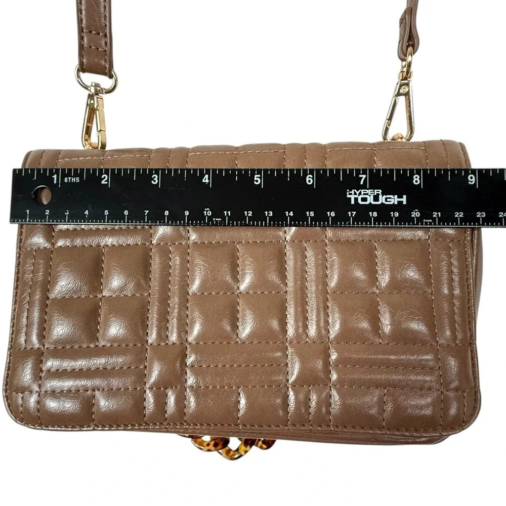Like Dreams Taupe Quilted Shoulder Bag with Tortoise Chain & Detachable Strap